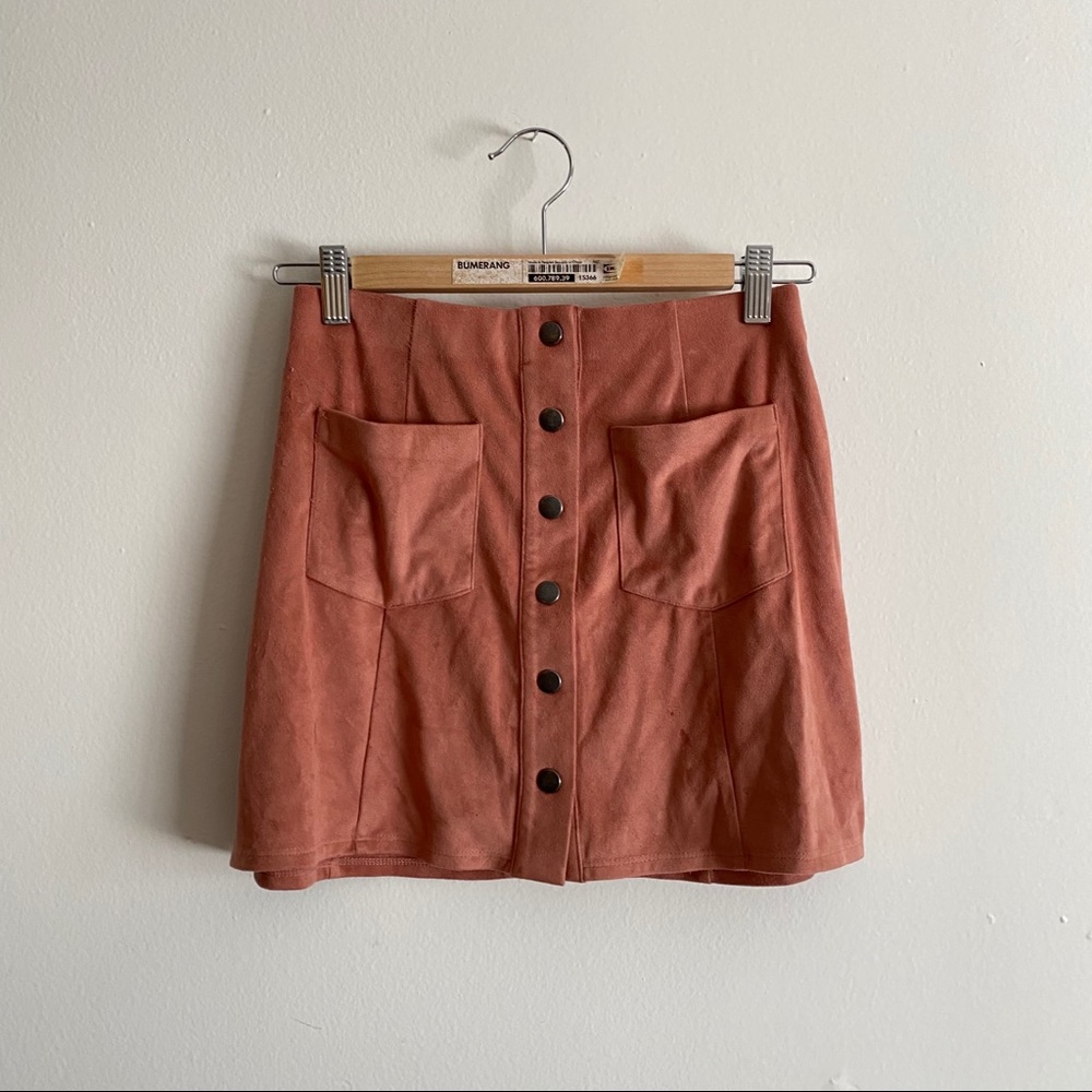 Pink Suede Button Mini Skirt